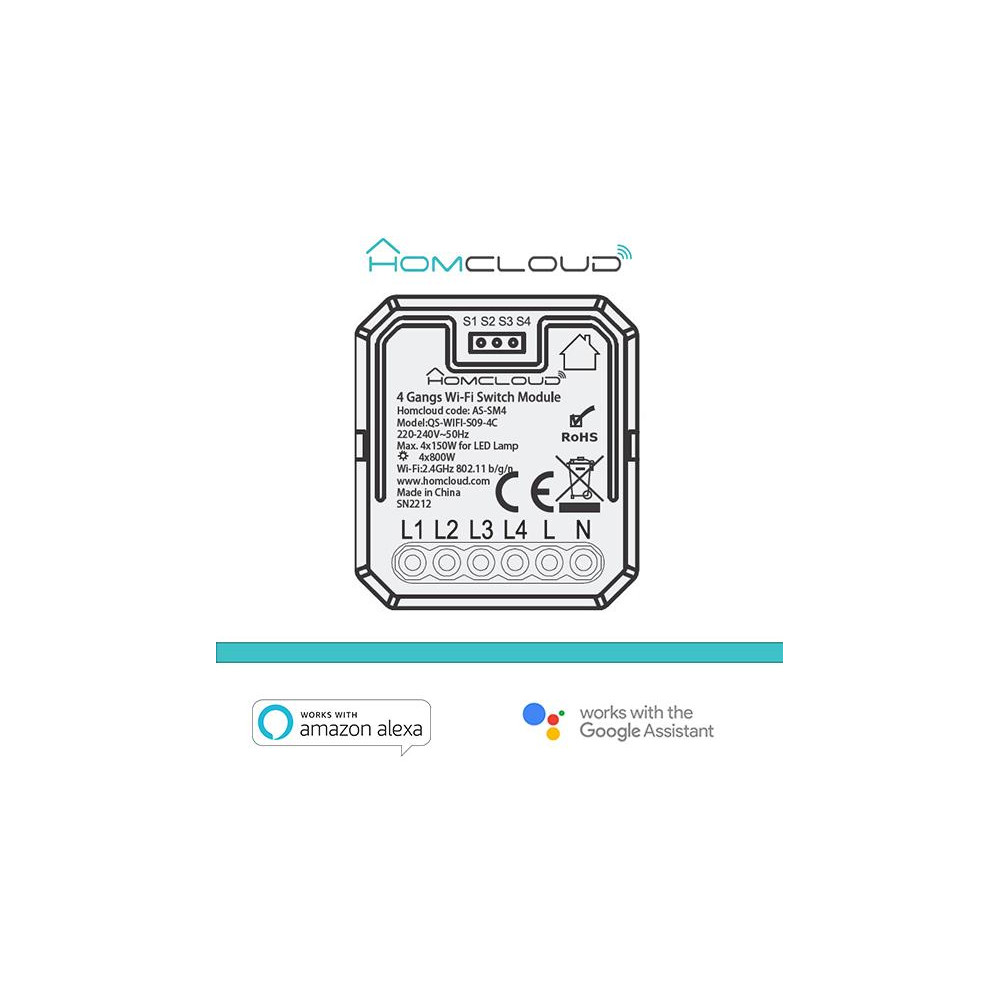 Modulo PuIsante/Interruttore 4CH Wi-Fi da incasso