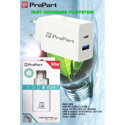 Caricabatteria 30 Watt PD USB-C + A Modello E642-30W