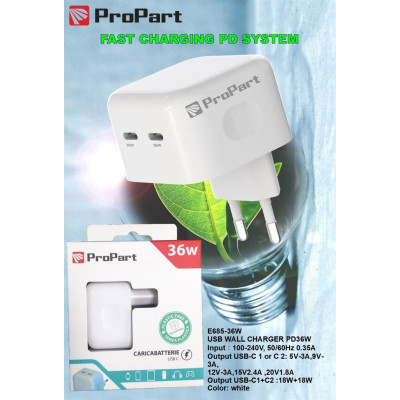 Caricabatteria 36 Watt 2 Prese USB-C Modello E685-36W