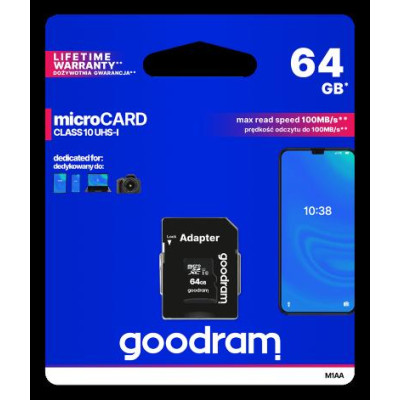 microSD GoodRAM 64GB class 10 UHS I + adpter, ret. blister