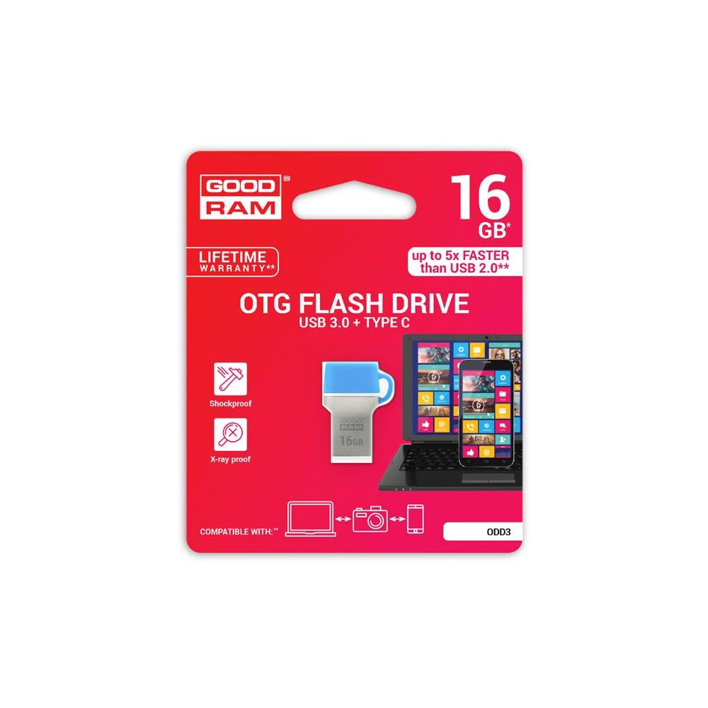 GoodRAM 16GB USB 3.0 + type C DUALDRIVE con cappuccio blu