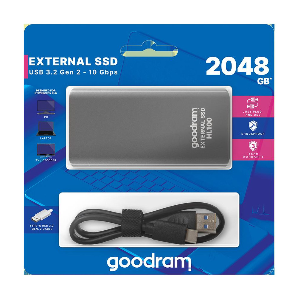 Hard disk esterno USB Type-c 2TB Goodram SSDPR-HL100-2T