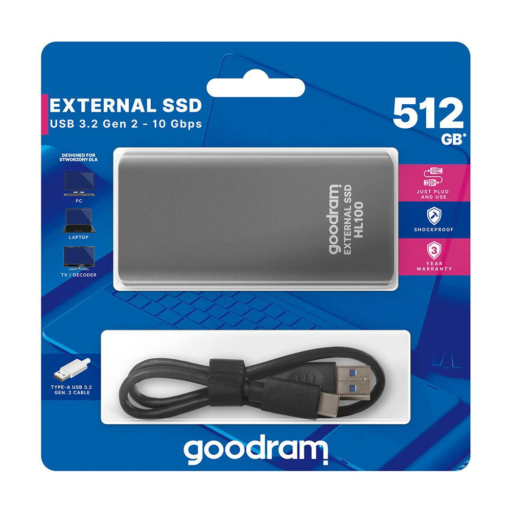 Hard disk esterno USB Type-c 512GB Goodram SSDPR-HL100-512