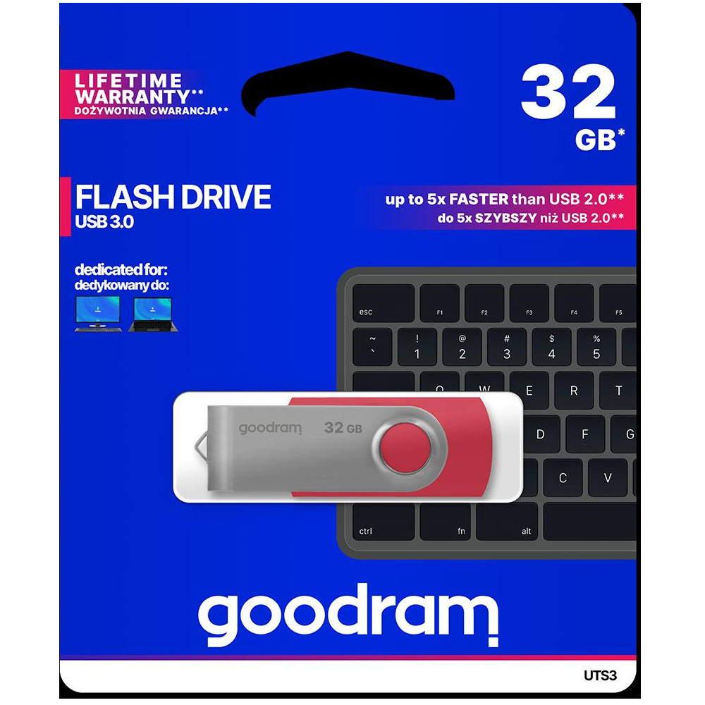 Pendrive GoodRAM 32GB UTS3 RED USB 3.0 - retail blister