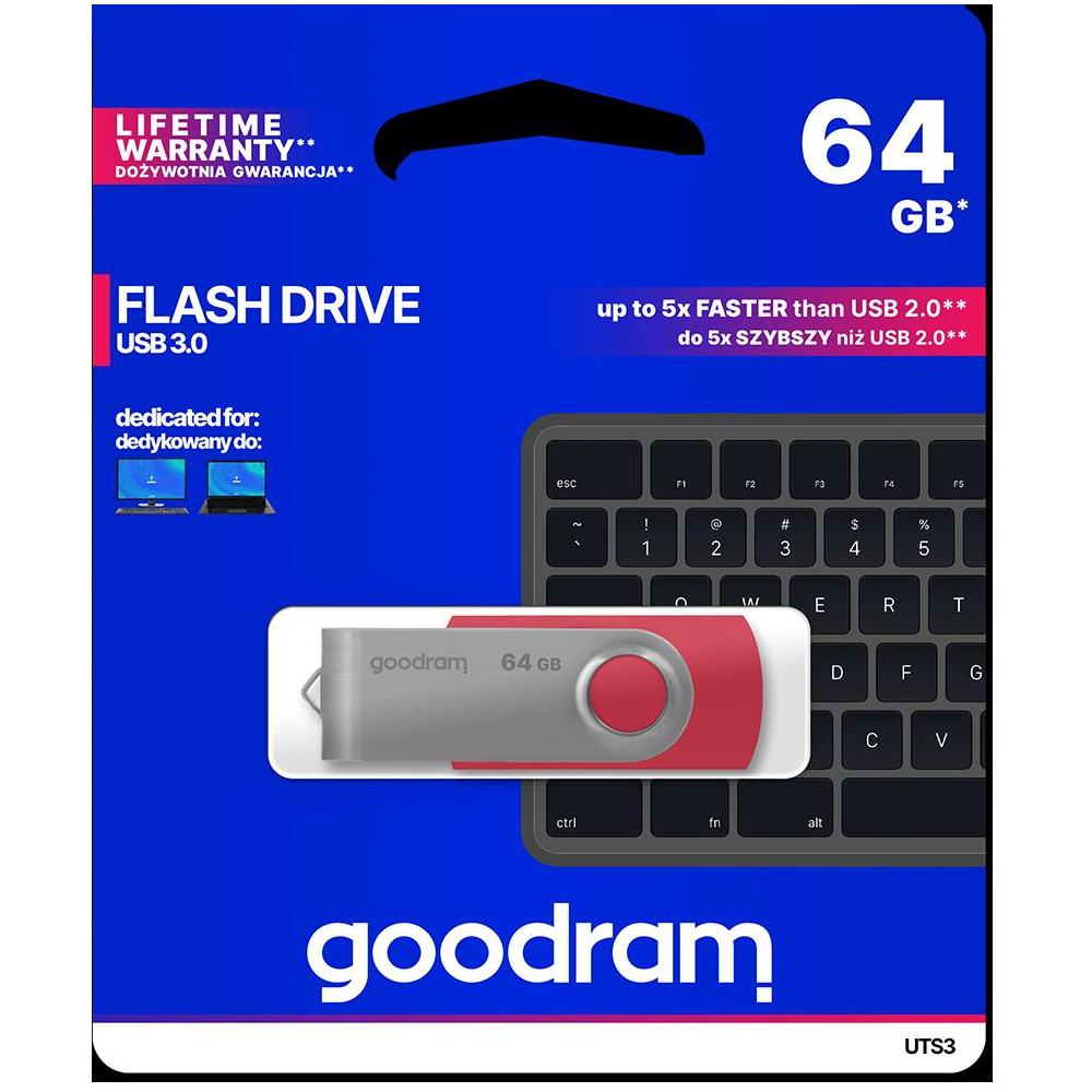 Pendrive GoodRAM 64GB UTS3 RED USB 3.0 - retail blister