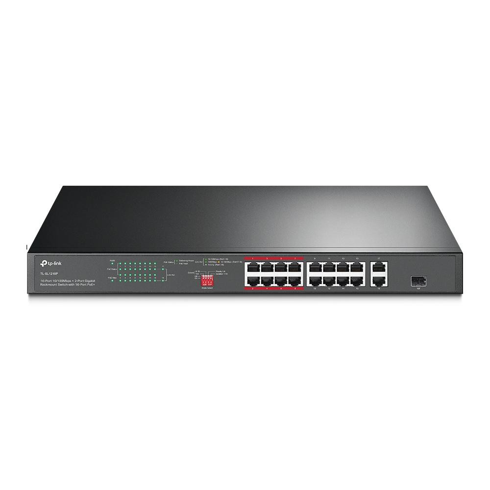 Switch Rack 16-Port PoE+ 10/100 Mbps + 2-Port Gigabit 