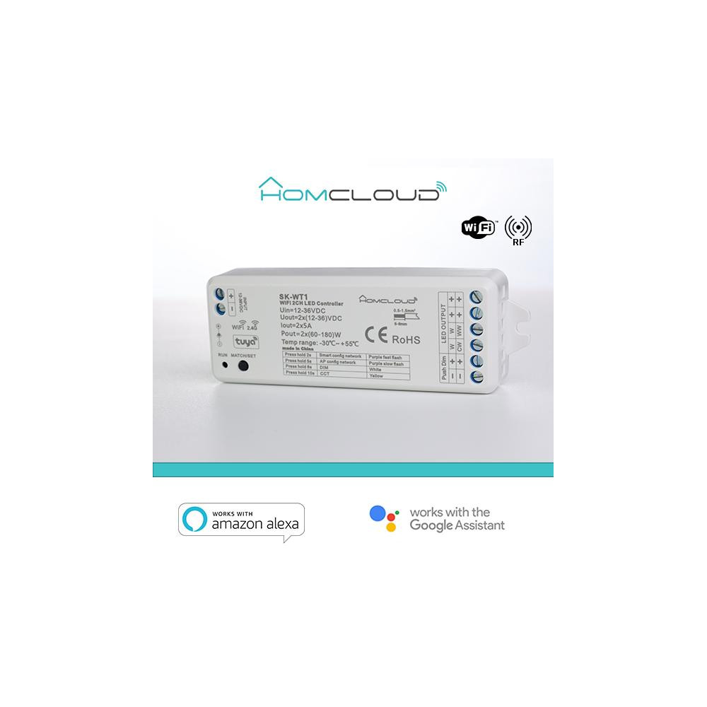 Ricevitore DIM +pulsante 12/36V DC,2CH*5A, Wi-Fi+RF 2.4G CCT