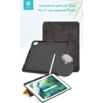 Cover in Pelle con Supporto Pencil per iPad Pro 11 Nera