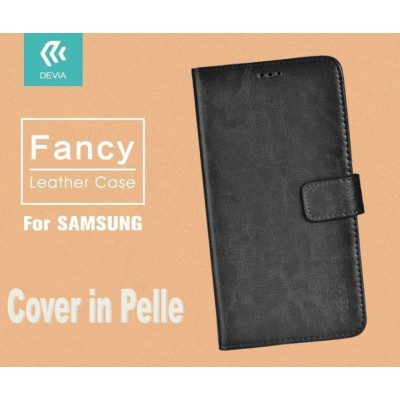 Cover a Libro in Pelle Nera Fancy per Samsung J7 2016