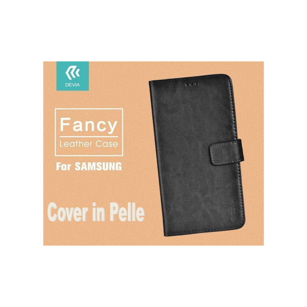 Cover a Libro in Vera Pelle Nera Fancy per Samsung Galaxy S7