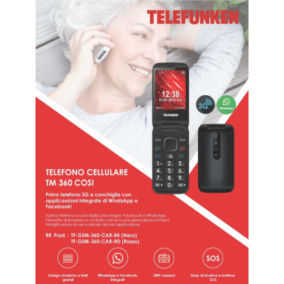 Telefono TM 360 Nero Telefunken Con Facebook e WhatsApp