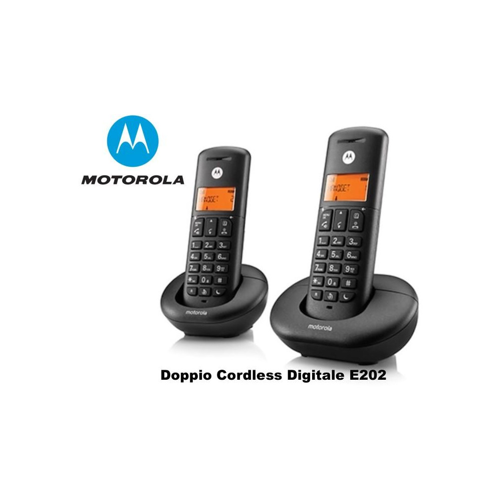 TELEFONO CORDLESS DOPPIO E202 MOTOROLA NERO