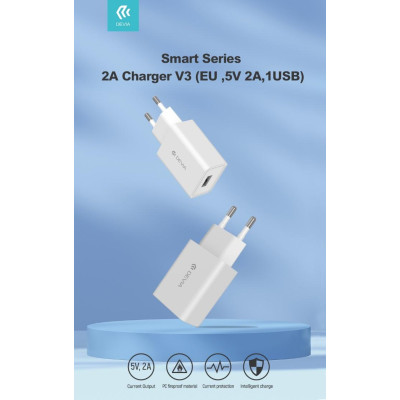 Carica Batterie Devia da muro 2.1 A. 1 Out USB 10.5W Bianco